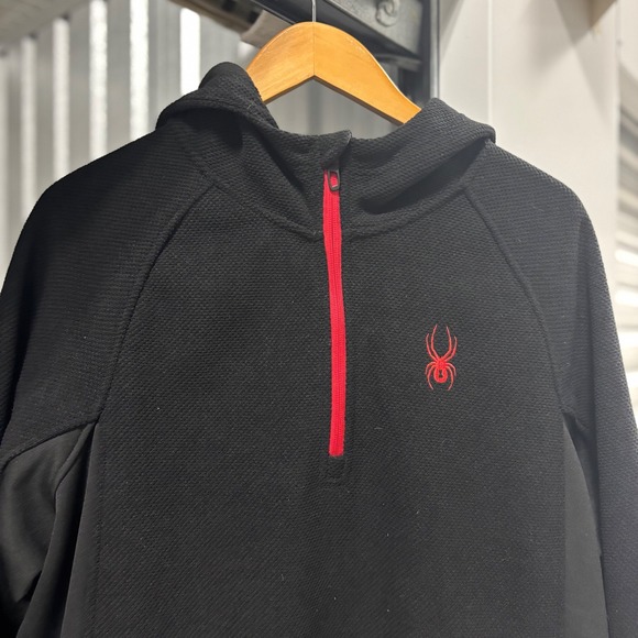 Spyder Men's Black & Red Quarter Zip Hoodie Fleece Pullover Sweatshirt XL - Picture 2 of 5
